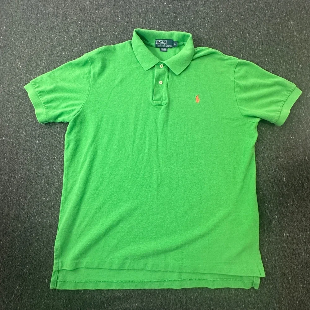 Polo Ralph Lauren Polo Shirt Mens Large Green Classic Fit Pique Cotton SS
